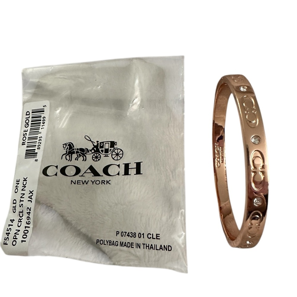 Coach Kissing C Hinged Bangle Bracelet in Rose Gold & Crystals NWOT